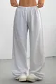 Detail view of grey wide-leg sweatpants with drawstring waist - Bottoms / S / Light Gray
