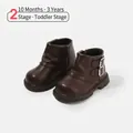 Stivaletti in pelle eleganti marrone scuro per bambine con fibbia e cerniera. - Taglia 30/Lunghezza Interna 19cm / Marrone (Foderato in Pile)