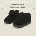 Black winter snow boots for toddlers with warm velvet lining and velcro strap. - Size 15 / Inner 12.0cm / Black (Low Top)
