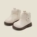 Bottines Martin en cuir fourrées pour bébés et enfants de 10 mois à 6 ans, chaud et hiver - Taille 15 / Intérieur 12.0cm / Beige (Doublé Polaire)