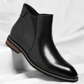 Stivaletti Chelsea classici in pelle nera da uomo con dettaglio tacco effetto legno - 37 / Nero