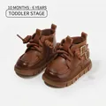 Bottes Martin en cuir marron pour tout-petits avec semelle souple antidérapante - Pointure 16 (Longueur Intérieure 12,0 cm) / Marron (Peluche)