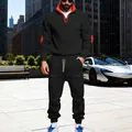 Men's heavy fleece tracksuit set with stand collar in urban street setting - S / Top And Bottom / Black