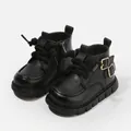 Bottines Martin noires antidérapantes pour enfants avec semelles souples garçons - Pointure 16 (Longueur Intérieure 12,0 cm) / Style Doublé Polaire / Noir