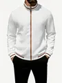 Men's stylish white quilted jacket with contrast brown zipper and ribbing detail. - S / Tops / White