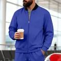 Chaqueta deportiva de hombre en azul real con cuello alto y cremallera casual - S / Tops / Azul zafiro