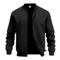 Minimalist black men's pilot bomber jacket featuring a sleek stand collar and zipper - S / Tops / Black