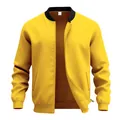 Detail of the vibrant yellow bomber jacket with contrast black ribbing - Yellow