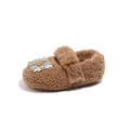 Warmer brauner Plüsch-Prinzessinnenschuh mit funkelnder quadratischer Strassschnalle - Größe 21 / Mary Jane Prinzessinnen-Schuhe mit Niedrigem Absatz / Innenlänge 13.0cm / Khaki