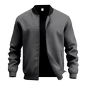 Detail shot of a men's vintage grey zip-up bomber jacket with a stand collar - Dark Gray