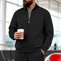 Chaqueta bomber negra elegante para hombre con cuello alto y cierre de cremallera frontal - S / Tops / Negro