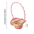 Hand-woven rattan flower basket with high handle and pink ribbon accents - S