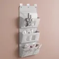 Light grey 3-tier wall hanging fabric organizer bag for door and closet home storage - 40x90cm / Triple Layer / Gray