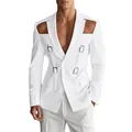 Giacca da uomo bianca slim fit con originali ritagli sulle spalle e dettagli in fibbia metallica - Taglia S / Top / Bianco