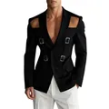 Blazer nero uomo slim fit con ritagli sulle spalle e fibbie metalliche decorative. - Taglia S / Top / Nero