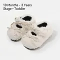 Zapatos cálidos de felpa color crema con lazo para bebés de 10 meses hasta los 3 años de edad - Talla 15 / Interior 12.0cm / Beige