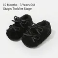 Zapatos de peluche negro para bebés con lazo para niños de 10 meses a 3 años - Talla 15 / Interior 12.0cm / Negro