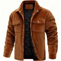 Vue détaillée de la veste en velours côtelé marron pour homme avec doublure matelassée noire - S / Haut Rembourré / Marron