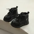 Waterproof black winter Martin boots for children featuring warm faux fur lining - Size 23 (Insole Length 14.5cm) / Fleece Short Boots (Heavy Fleece 5809) / Heavy Fleece 5809 Black