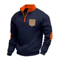 Nahaufnahme eines dunkelblauen Herren-Sweatshirts mit orangefarbenen Akzenten. - S / Top (KD-17) / Marineblau
