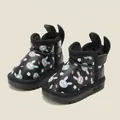 Black toddler winter boots with cute cartoon rabbit print and warm plush lining - Size 15 / Inner 12.0cm / Black