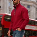 Men's heavyweight red quarter-zip sweatshirt styled for casual urban outdoor wear. - S / Red