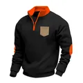 Schwarzes Herren-Sweatshirt mit orangem Stehkragen und funktionalem Halbreißverschluss - S / Top (KD-17) / Schwarz