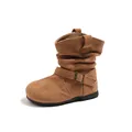 Girl's retro brown suede slouchy boots with side buckle detail - Size 24 Inner Length 15.3cm / Camel