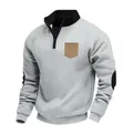 Grauer Herren-Fleece-Sweatshirt mit halbem Reißverschluss und Kontrastkragen-Design - S / Top (KD-17) / Hellgrau