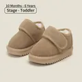 Warm tan suede toddler snow boots with soft fleece lining and hook-and-loop closure - Size 15 / Inner 12.0cm / Khaki (Low Top)