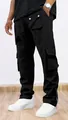 Detailed view of men's black multi-pocket cargo pants with stylish ankle zippers - S / Bottoms / Black