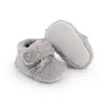 Detailed view of grey fuzzy baby walker shoes showing soft material and non-slip sole - 11cm / Gray