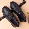 Premium black leather men's slip-on business casual shoes with durable thick sole - 38 / Slip-on Shoes / Black