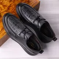 High-end genuine leather men's casual shoes with thick soles and business British style. - 38 / Lace-up Shoes / Black