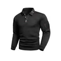 Polo a maniche lunghe da uomo in maglia a nido d'ape con tasca con cerniera sulla manica - Taglia S / Top / Nero