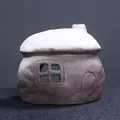 Handmade ceramic snow-covered house incense burner for sage and home decor. - Snow-Topped Small House (JCSMJ56-02)