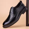 Premium black leather Derby shoe with embossed crocodile texture for formal business attire - 38 / Lace-up Shoes / Black
