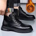 Bottines Martin élégantes en cuir noir pour hommes avec doublure polaire et semelle épaisse - 38 / Noir (Doublure Polaire)