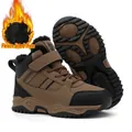 Warm fleece-lined outdoor winter snow boots for boys with anti-slip rubber soles. - 31 / Coffee Brown Fleece Lined