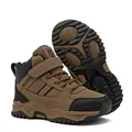 Durable brown boys winter snow boots with warm lining and non-slip sole for outdoors - Coffee Brown (Non-fleece)