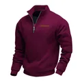 Gedetailleerd overzicht van bordeauxrode heren-sweatshirt met kwartrits en opstaande kraag - S / Tops / Bordeauxrood