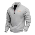 Vue détaillée du sweat à col montant et demi-fermeture éclair gris pour hommes - Gris clair