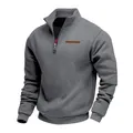 Sweat-shirt décontracté gris pour homme avec col montant zippé et détail sur la poitrine - Gris foncé