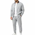 Men's casual light grey bomber jacket and matching jogger pants tracksuit set studio - S / Top And Bottom / Light Gray