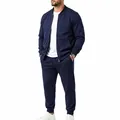 Men's navy blue casual sports baseball jacket and jogger pants set for autumn wear - S / Top And Bottom / Navy Blue
