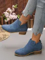 Elegant women's blue suede-like ankle boots with a pointed toe and chunky heel - 36 / Dark Blue Martin Boots (辉650) / Dark Blue