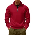 Men's heavy fleece half-zip stand collar sweatshirt in burgundy red color - S / Tops / Red