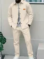 Premium Herren Freizeit-Set aus cremefarbener Waffelstruktur Jacke und Hose Set - S / Oberteil Und Unterteil / Khaki