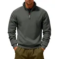 Felpa da uomo pesante foderata in pile con mezza zip e collo alto in grigio scuro - Grigio Ferro