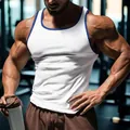Herren Sport Unterhemd in Weiß mit blauem Rand für Bodybuilding und Fitnessstudio - S / Oberteile / Weiß